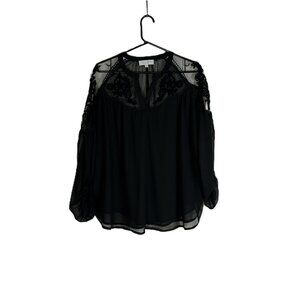 Hayden Los Angeles Black Floral Lace Mesh Peasant Oversized Blouse S/M